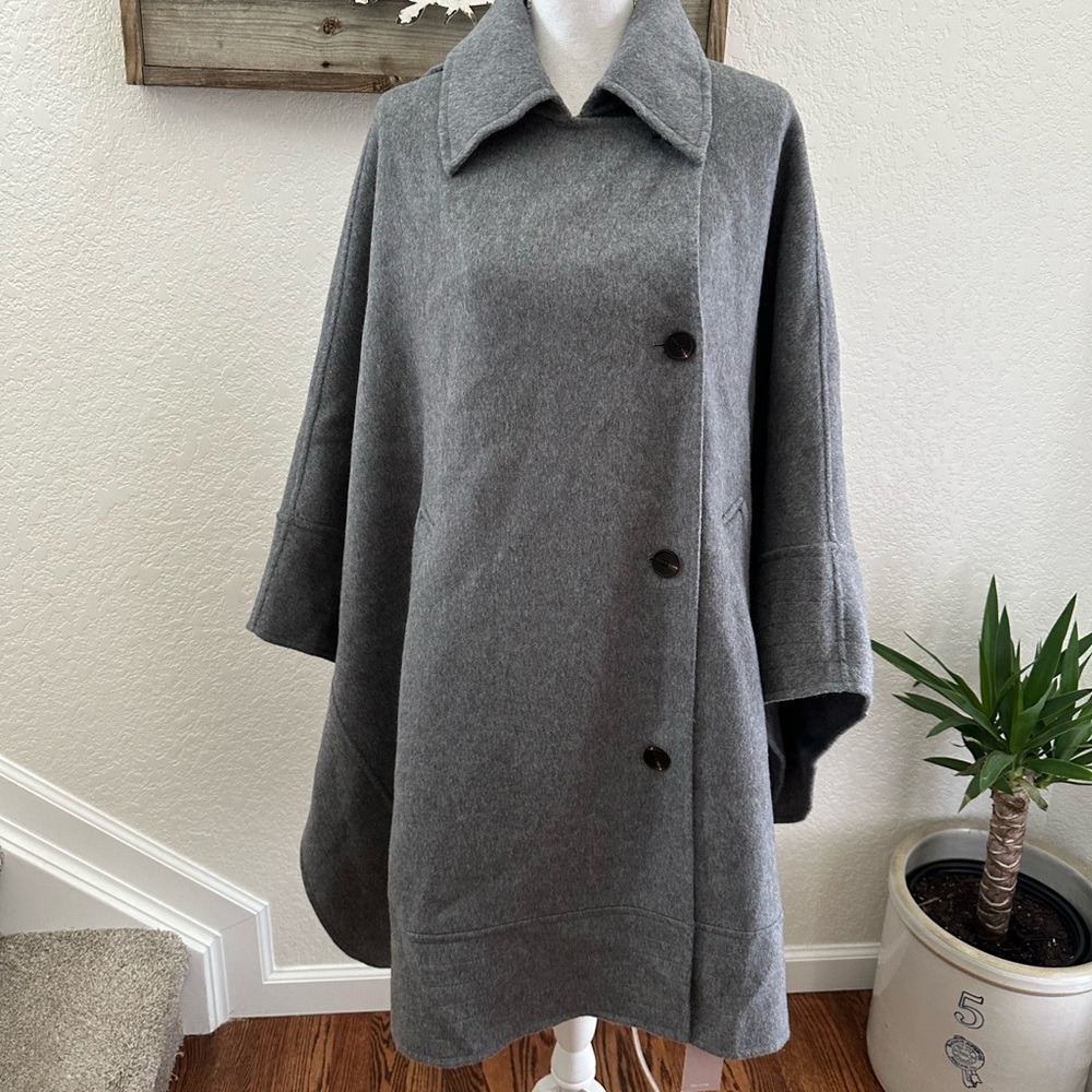 Nap Logan gray‎ merino wool cashmere blend coat poncho cape size M NWT
